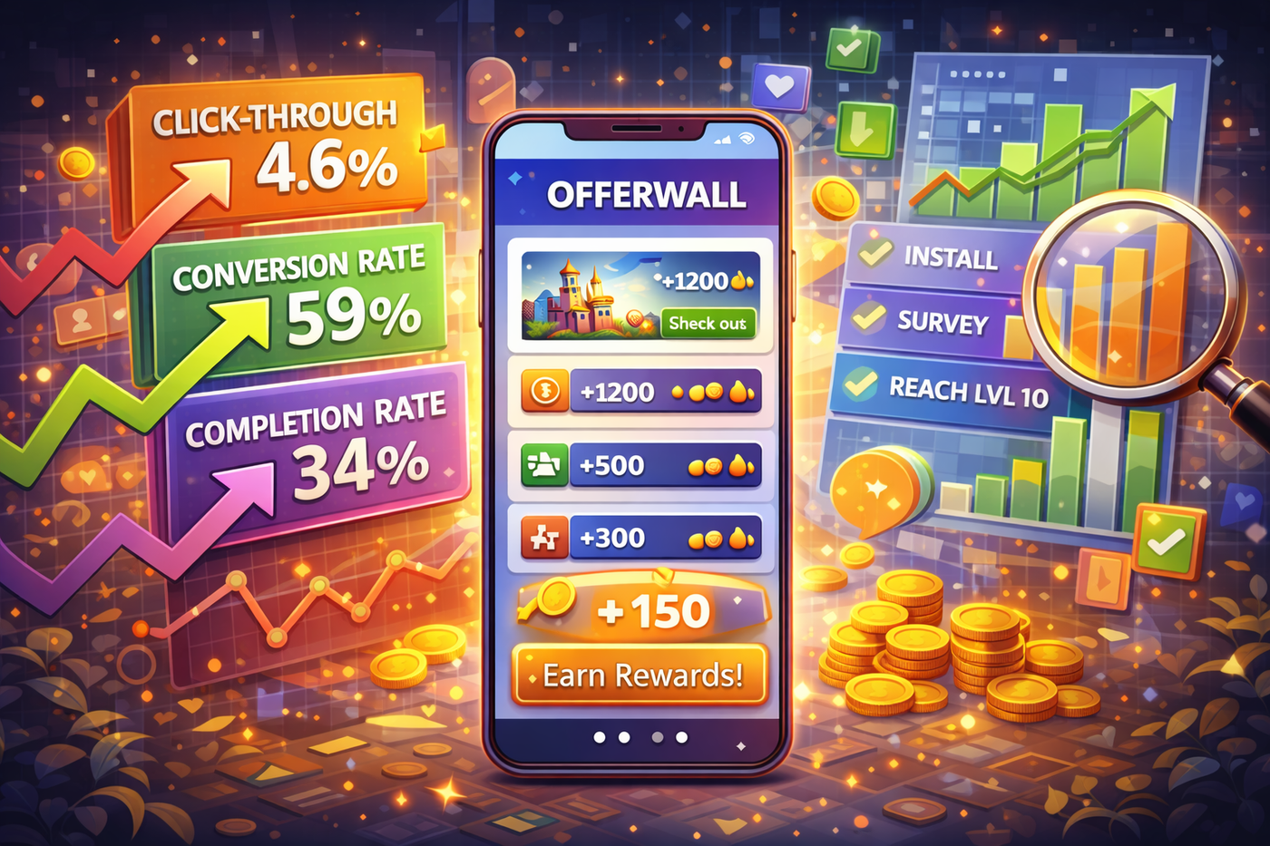 Mobile app offerwall performance dashboard