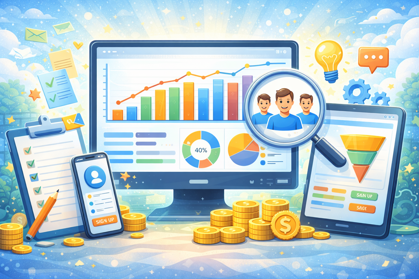 Vibrant digital interface showing rewards, points, and positive engagement indicators.