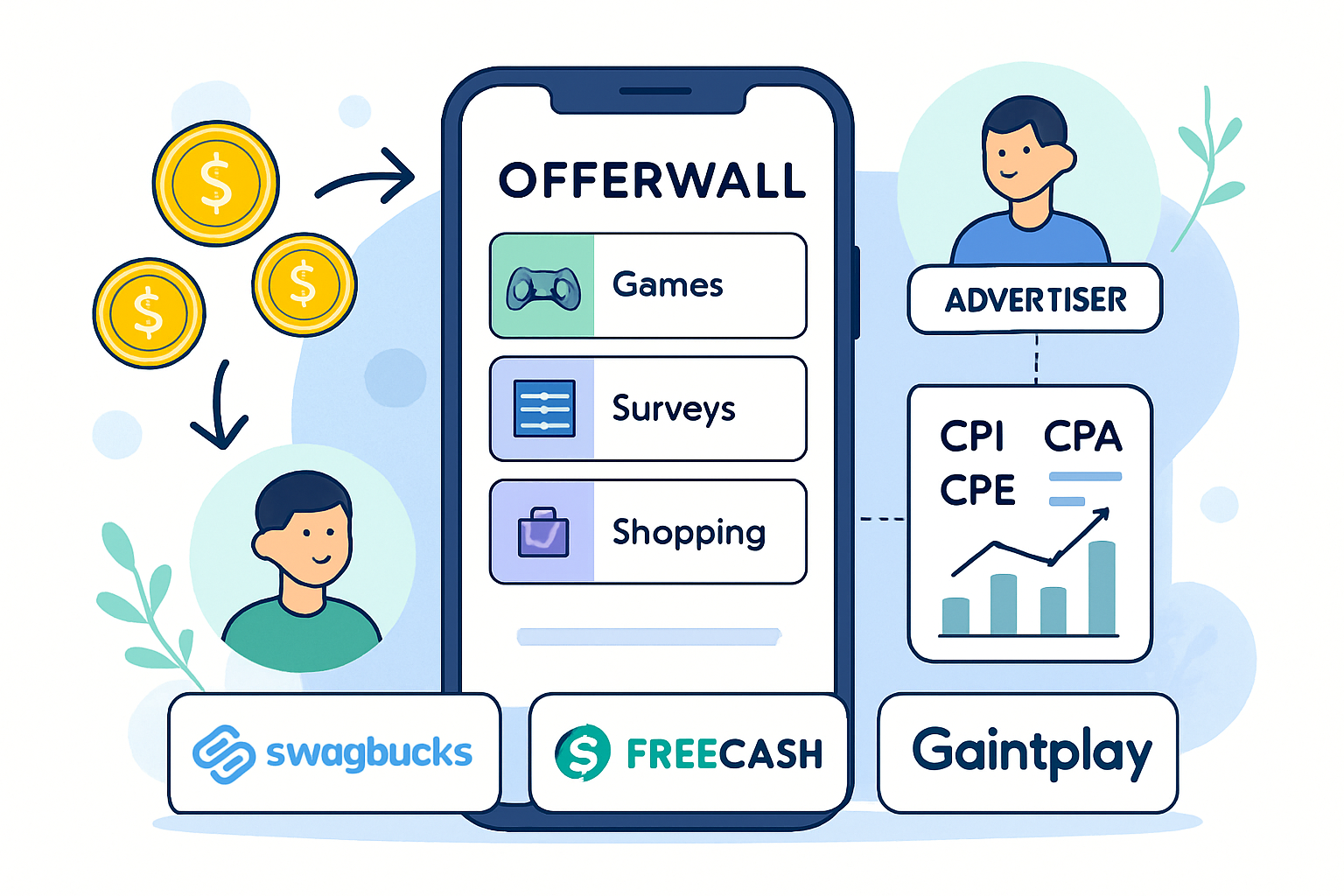 Rewards Apps & Websites: How Offerwalls Power Growth (With Examples: Swagbucks, Freecash, Gaintplay)