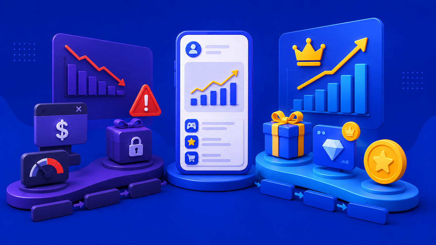 3D illustration showing how user experience, engagement, and product value influence monetization performance.