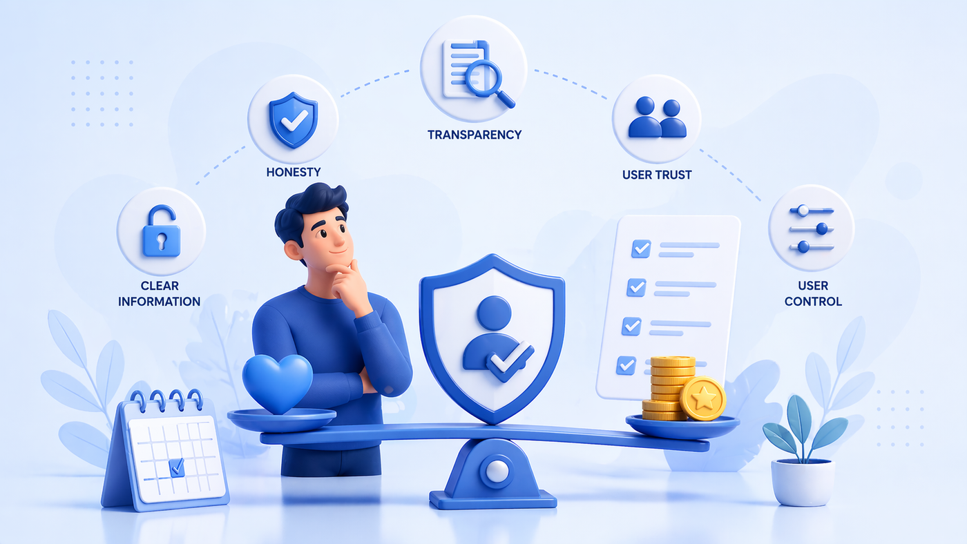 Trust and transparency concept with shield and balance scale