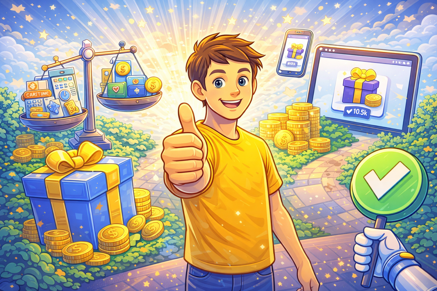 Happy user choosing a clear offer with rewards and simplified experience