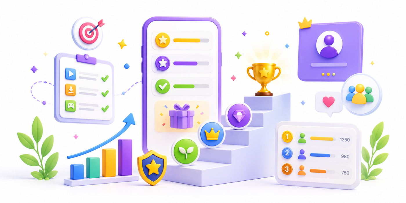 Offerwall interface with progress, badges, and rewards for user engagement.