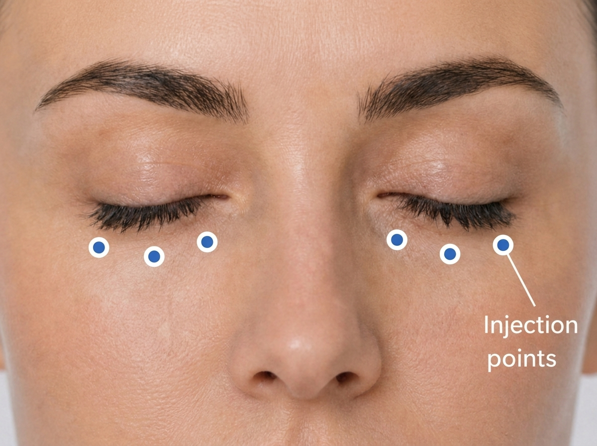 Injection points beneath the lower lash line for under-eye lines