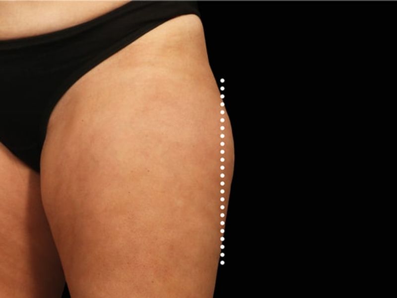 Thigh bulge Before Emsculpt NEO Body Contouring fat removal therapy in Montreal