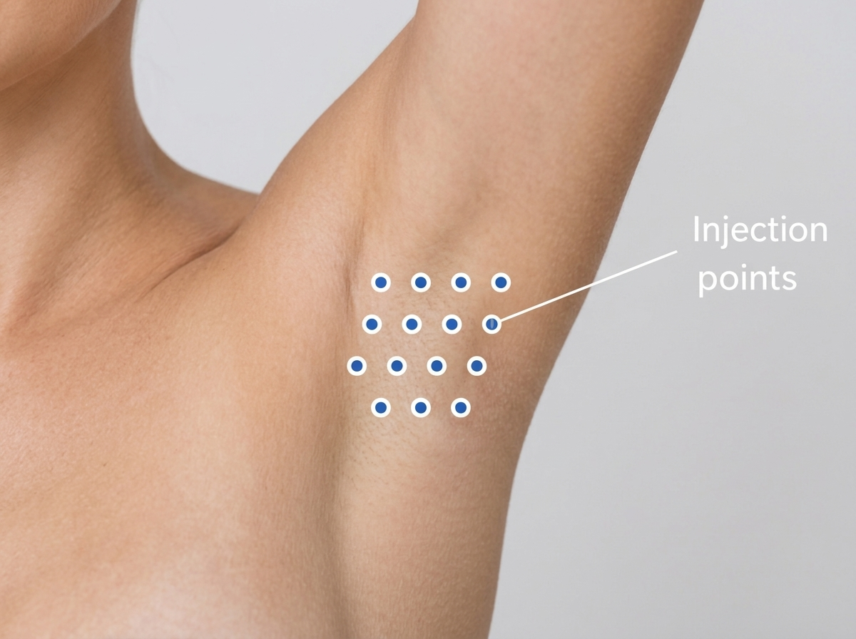 Injection points across the underarm for excessive sweating