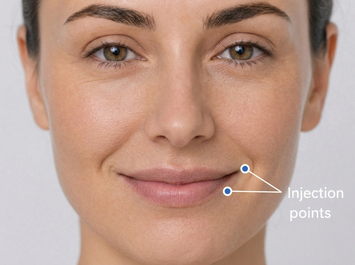 Injection points on the overactive side of an asymmetric smile