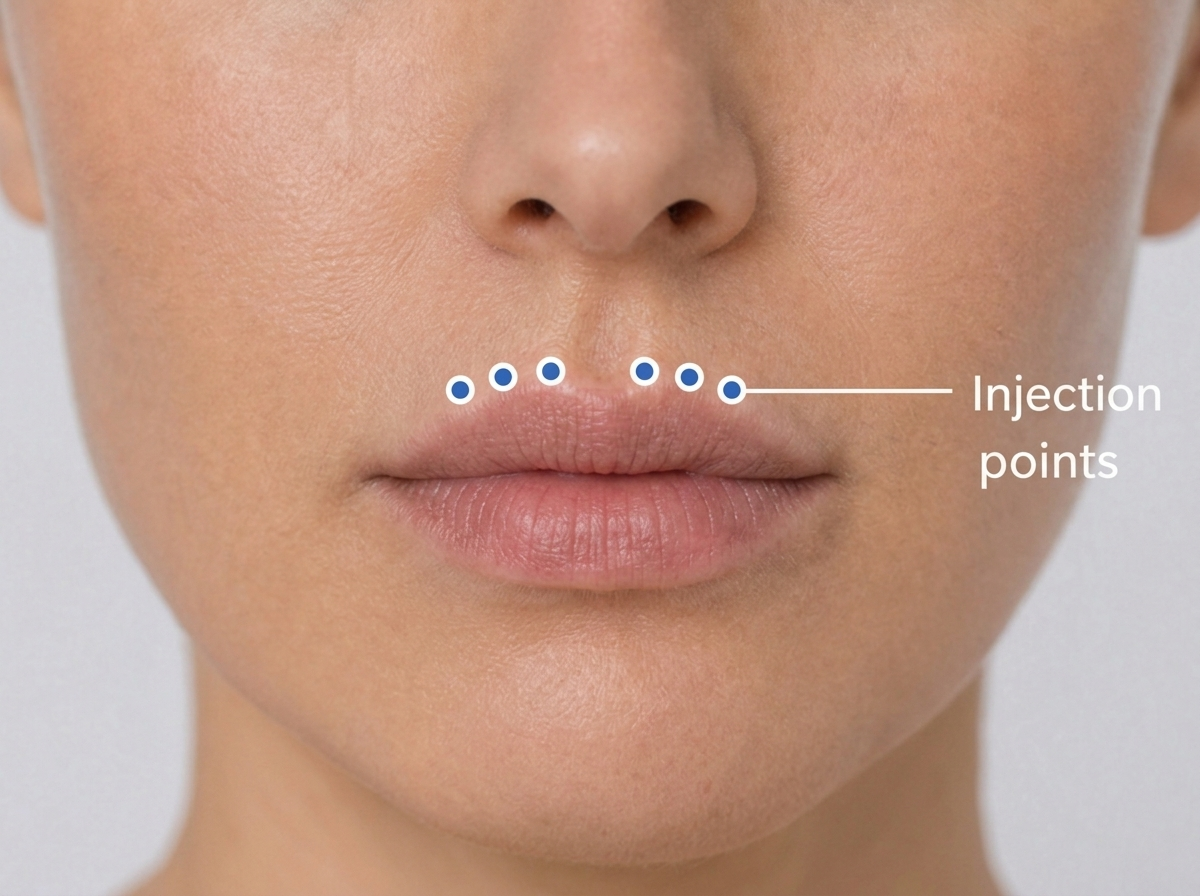 Injection points above the upper lip for vertical lip lines