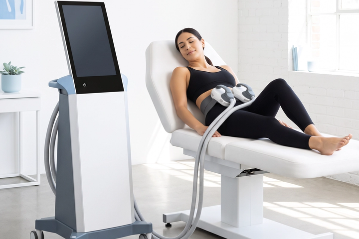 EMSCULPT NEO body contouring applicator on the abdomen at Ideal Body Clinic in Montreal