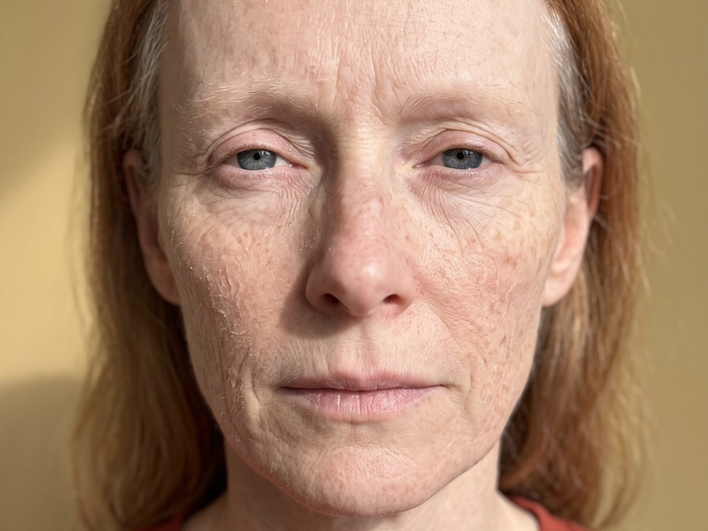 Patient photographed before treatment, facing the camera under even, directional daylight.