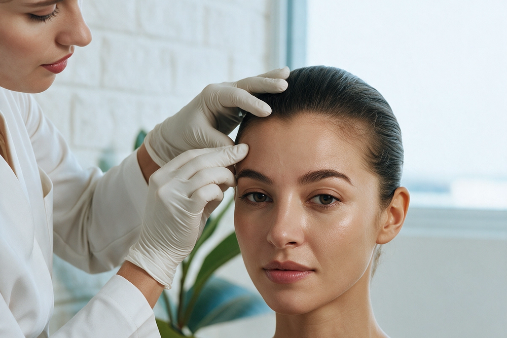 Wrinkle relaxer injection areas on the jawline and nose at Ideal Body Clinic in Montreal