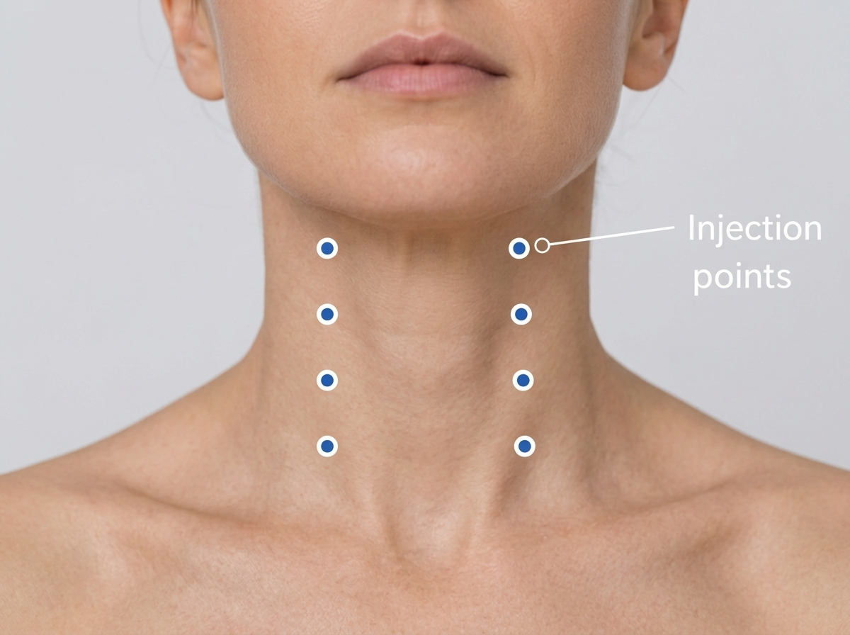 Injection points for platysmal neck bands