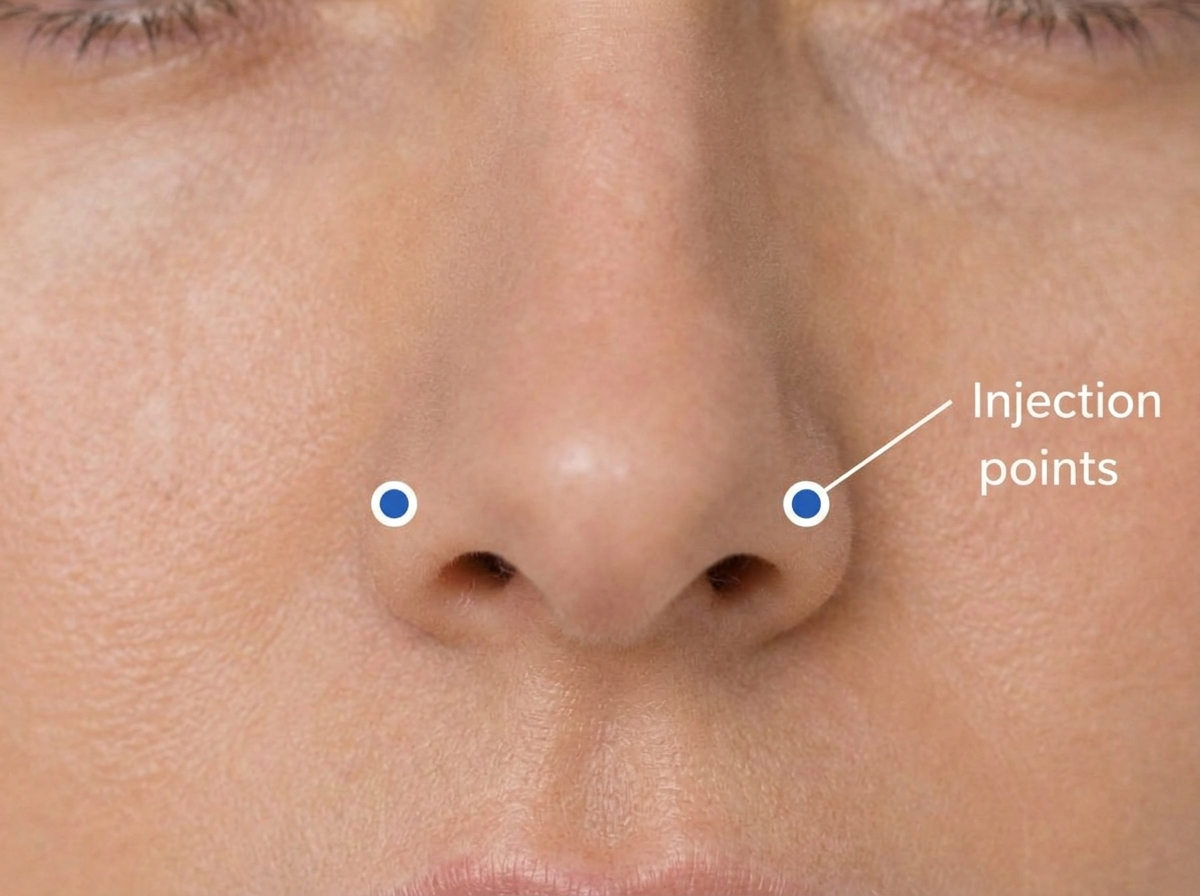 Injection points on the outer nostril walls to reduce nasal flaring