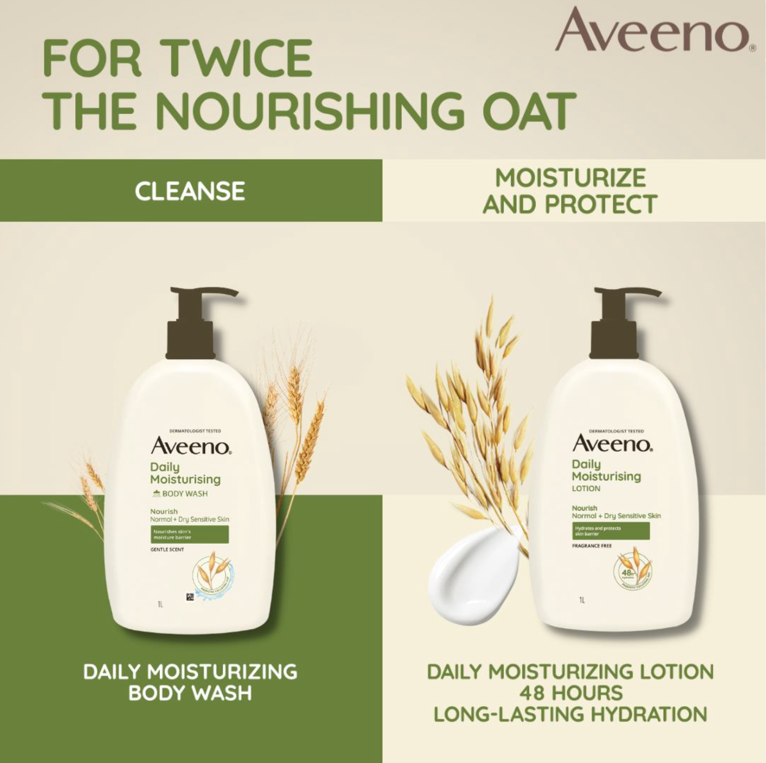 Aveeno campaign creative: For Twice the Nourishing Oat