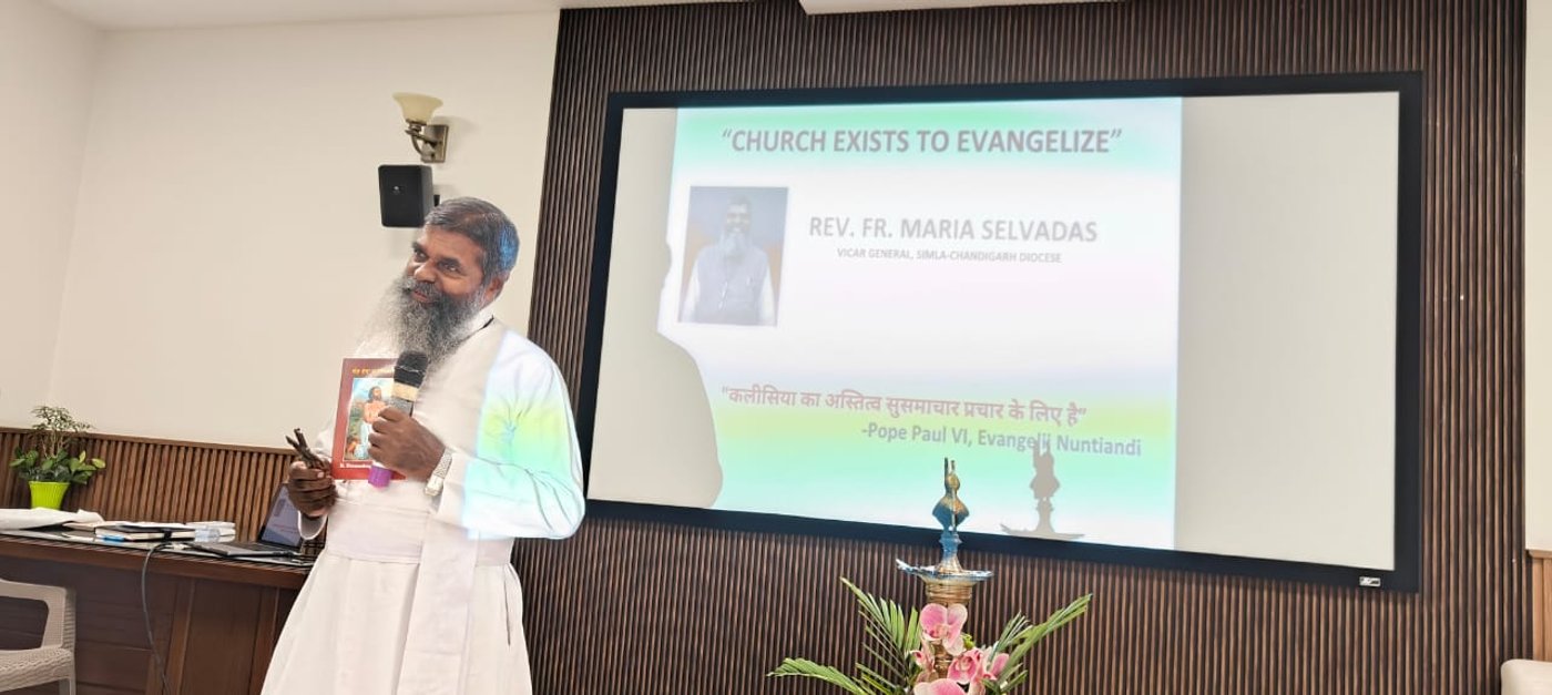 Delivering a session on "The Church Exists to Evangelize," Rev. Fr. Maria Selvadas, Vicar General, reflected on St. Devasahayam,