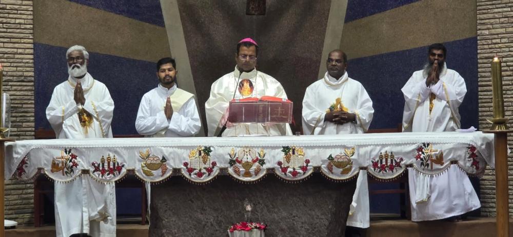 Holy Eucharist at 6:45 p.m., solemnly celebrated by Most Rev. Dr. Sahaya Thatheus Thomas, Bishop of Simla–Chandigarh.