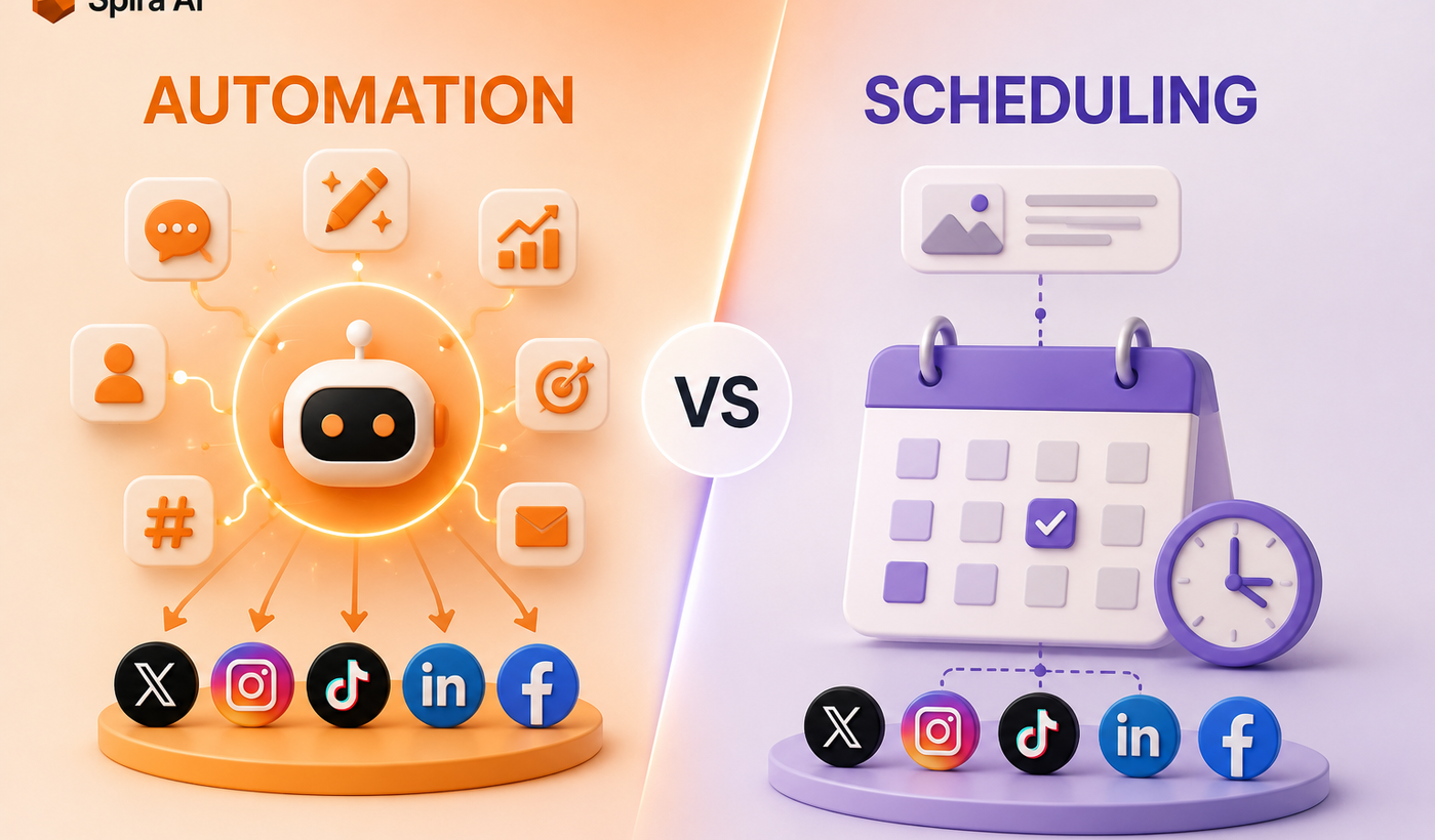 Social media automation versus scheduling compared across triggers, scope, and intelligence