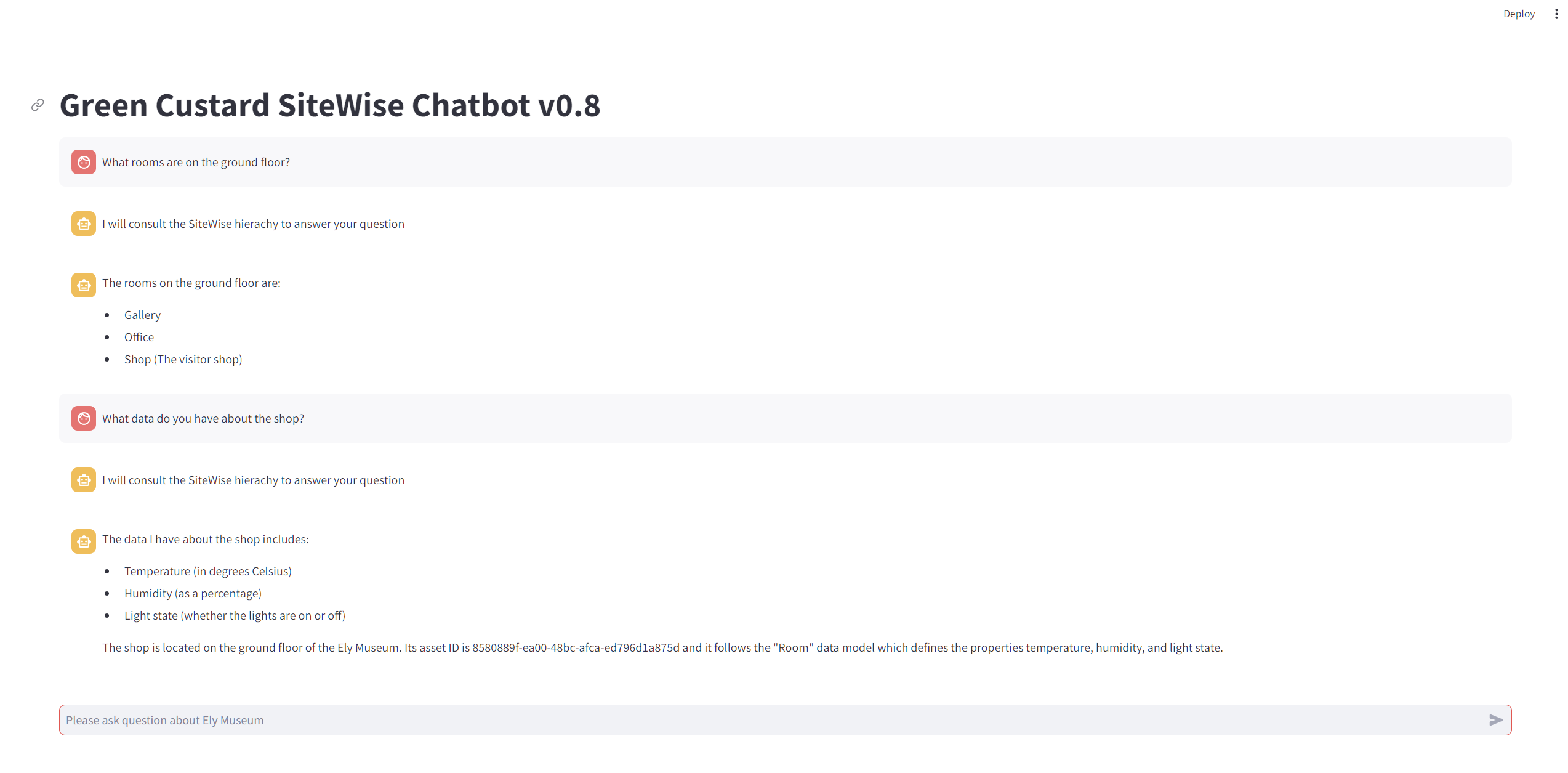 Chatting with SiteWise chatbot