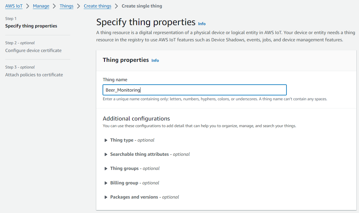 specify thing properties