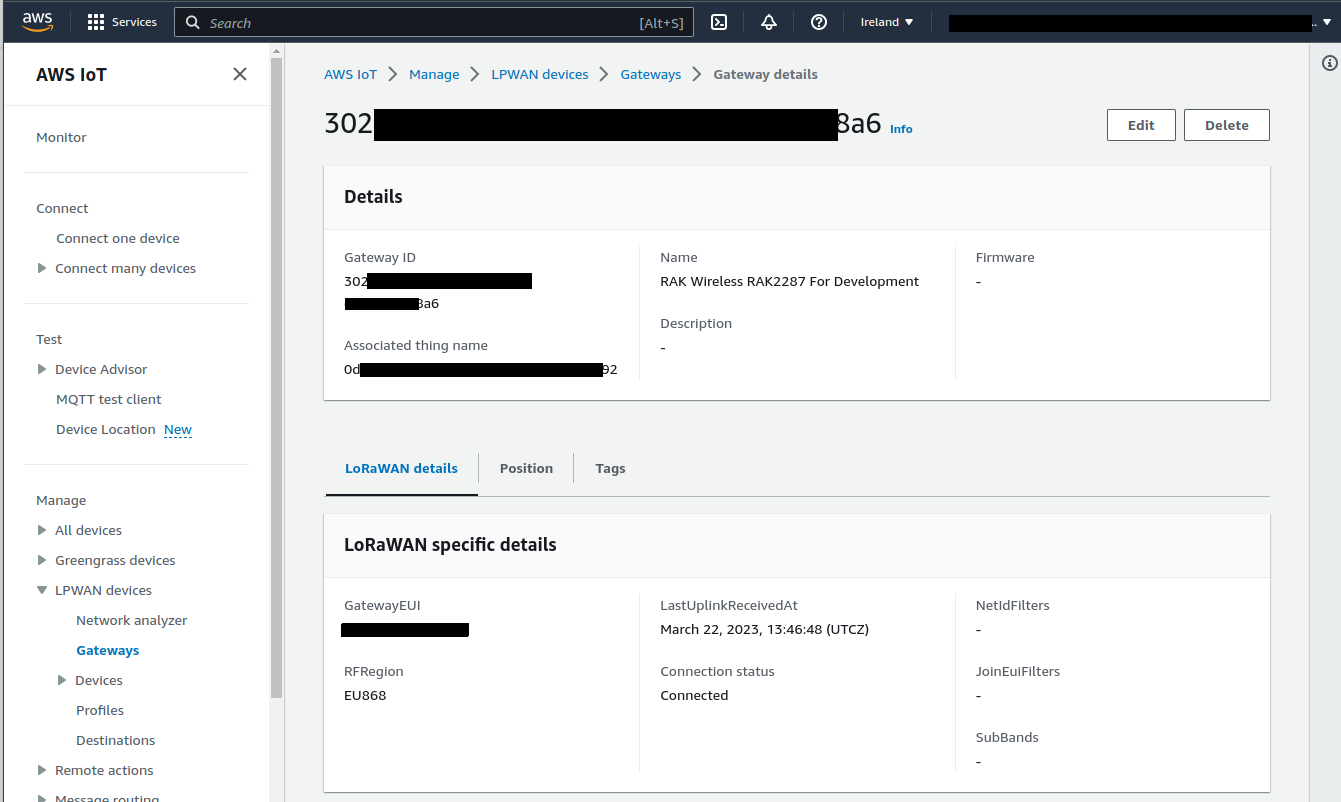 AWS View of the RAK2287 Gateway