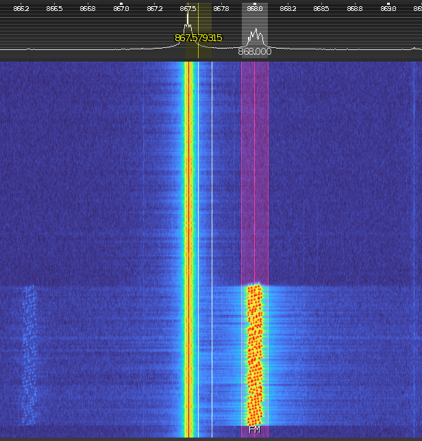 868.000MHz LoRa chirp received during debug.