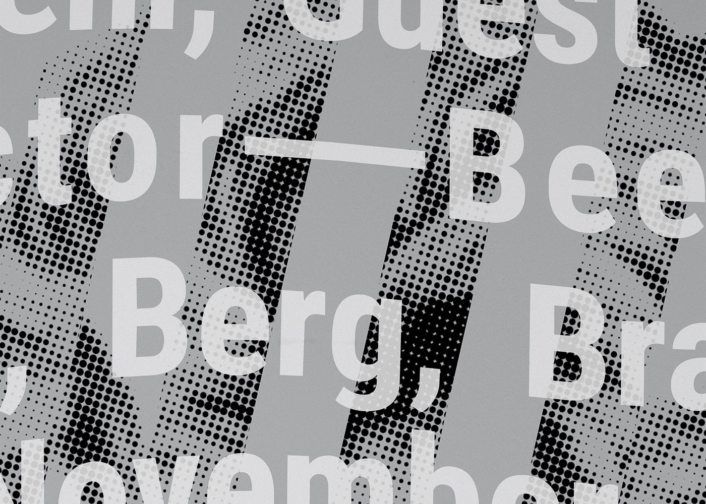Detail of poster for Three Viennese Bees: collaged images of Beethoven, Berg, and Brahms on a gray background, overlaid with wavy white typography.