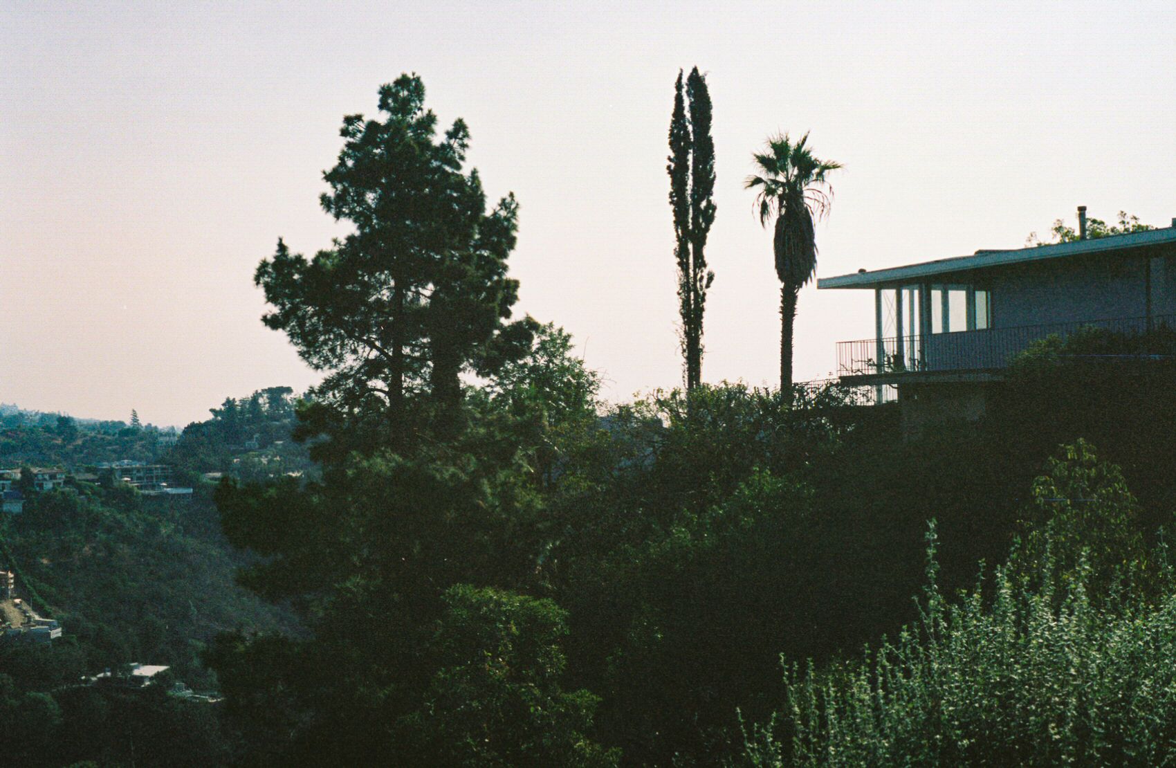 A house and trees overlooking a valley in Los Angeles, California