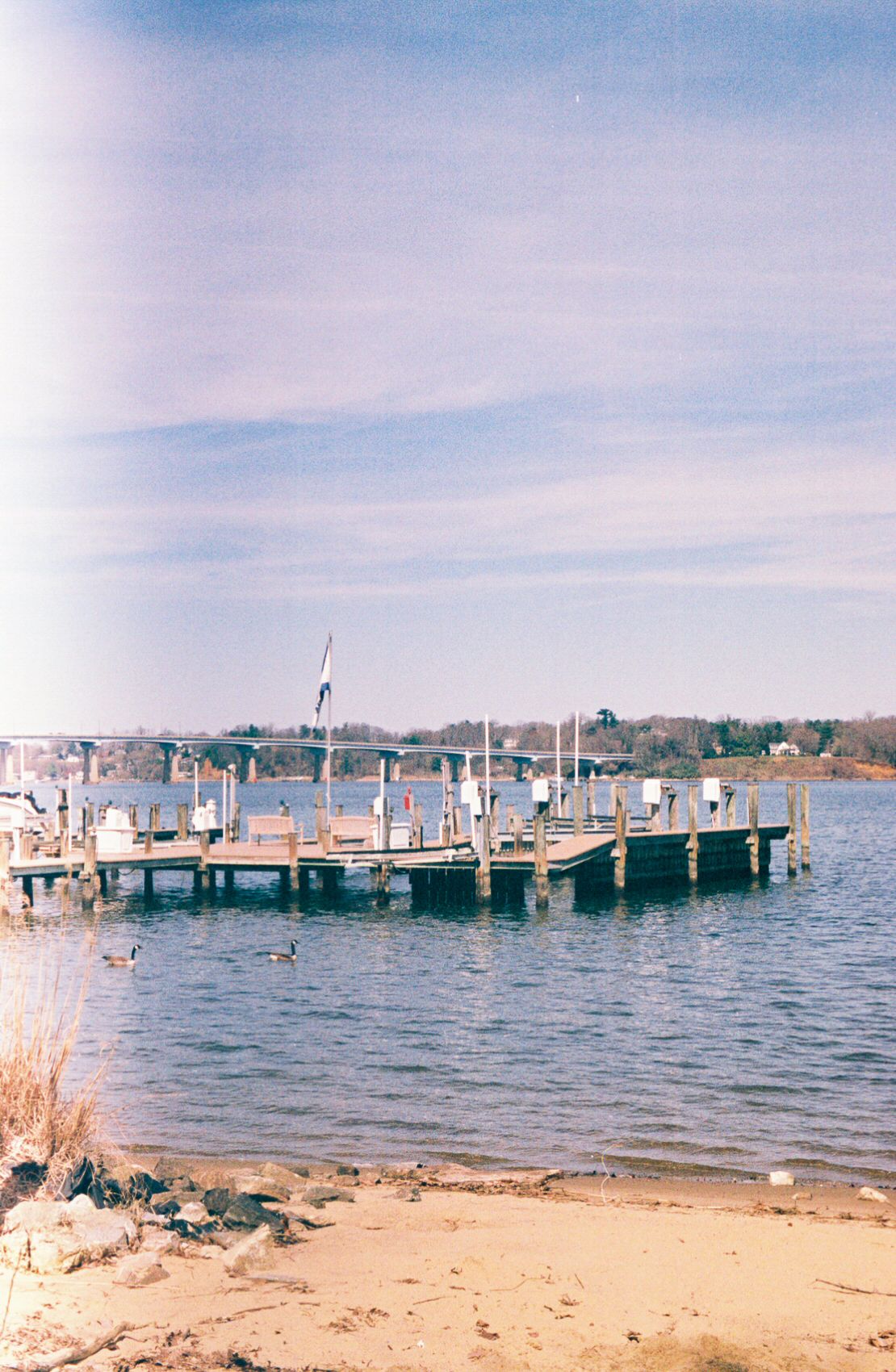 35mm film photograph of wooden dock on Severn River in Annapolis, Maryland