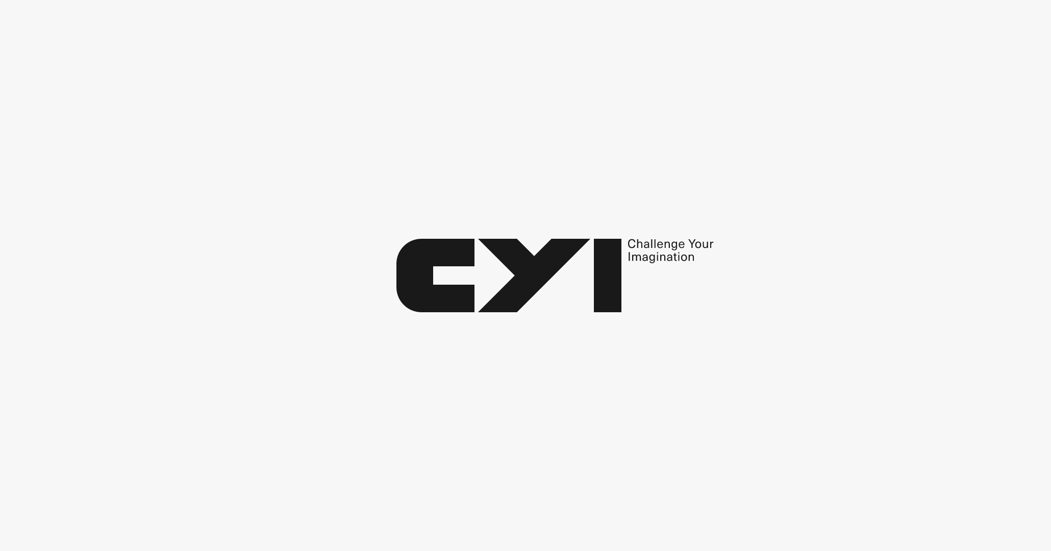 Challenge Your Imagination logo design concept: CYI in block letters, with an arrow in the negative space between the C and the Y