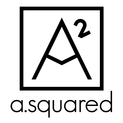 Minimalist logo design for a.squared: a capital A and superscript 2 inside a square, with a.squared below
