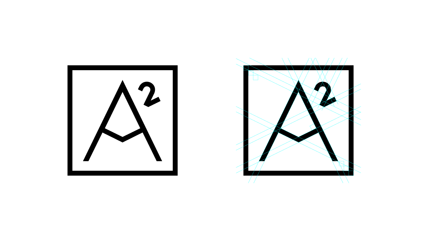 a.squared logo with the geometric guides used for logo construction