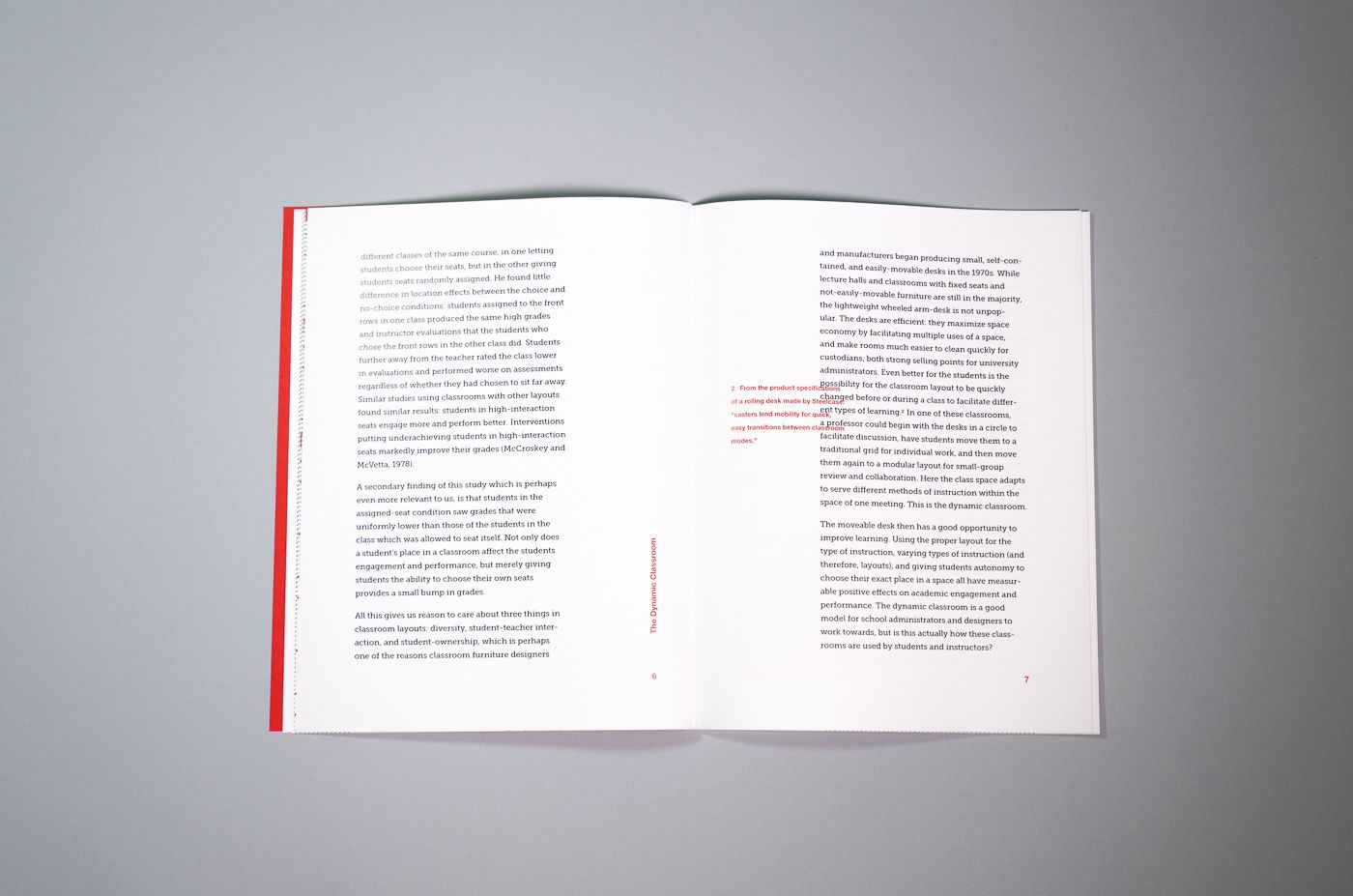A text spread from The Dynamic Classroom. Footnotes are printed in red in the interior margins.