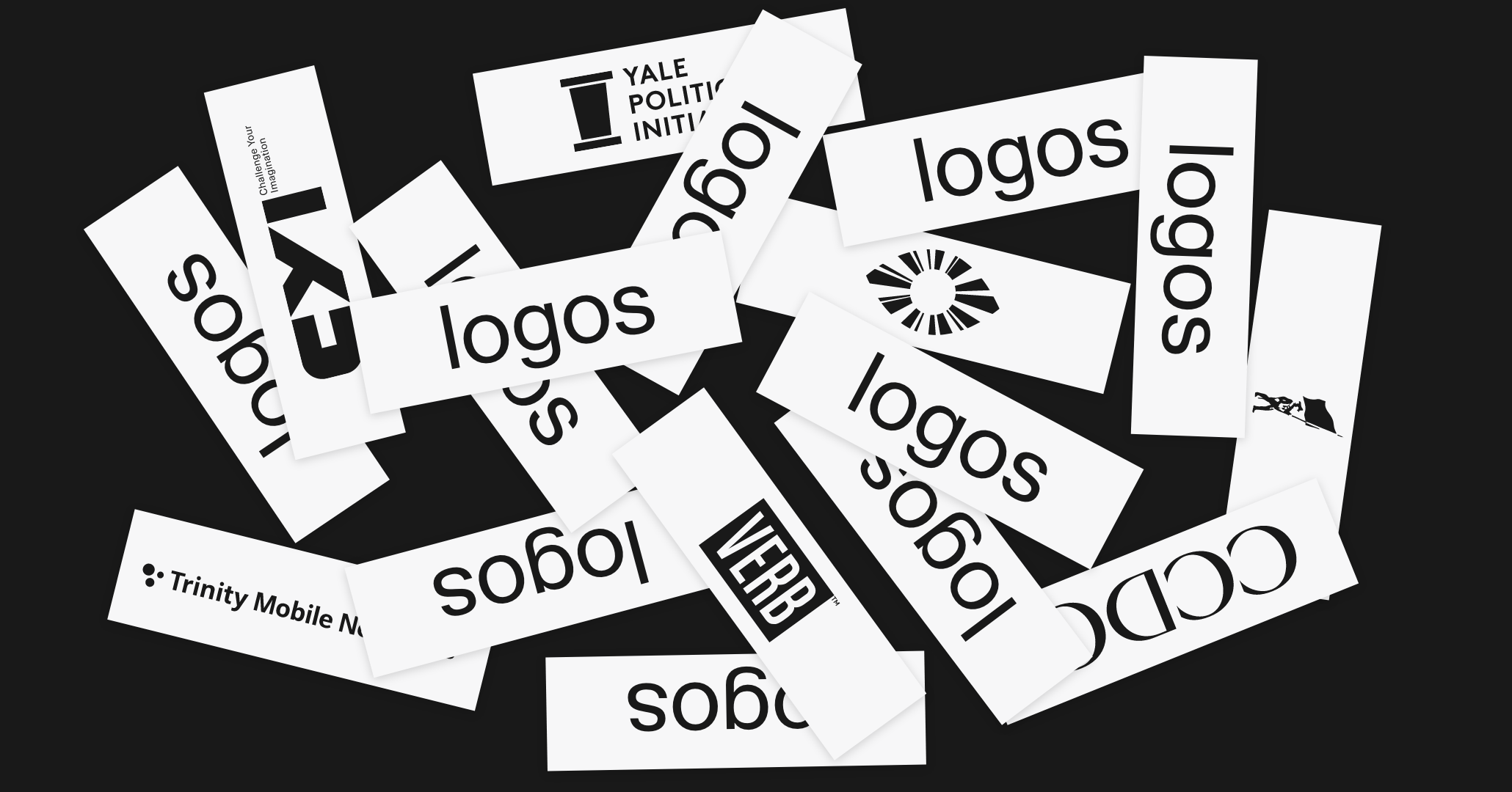 Selected logos by Isaac Morrier: Verb, Challenge Your Imagination, Trinity Mobile Networks, and more