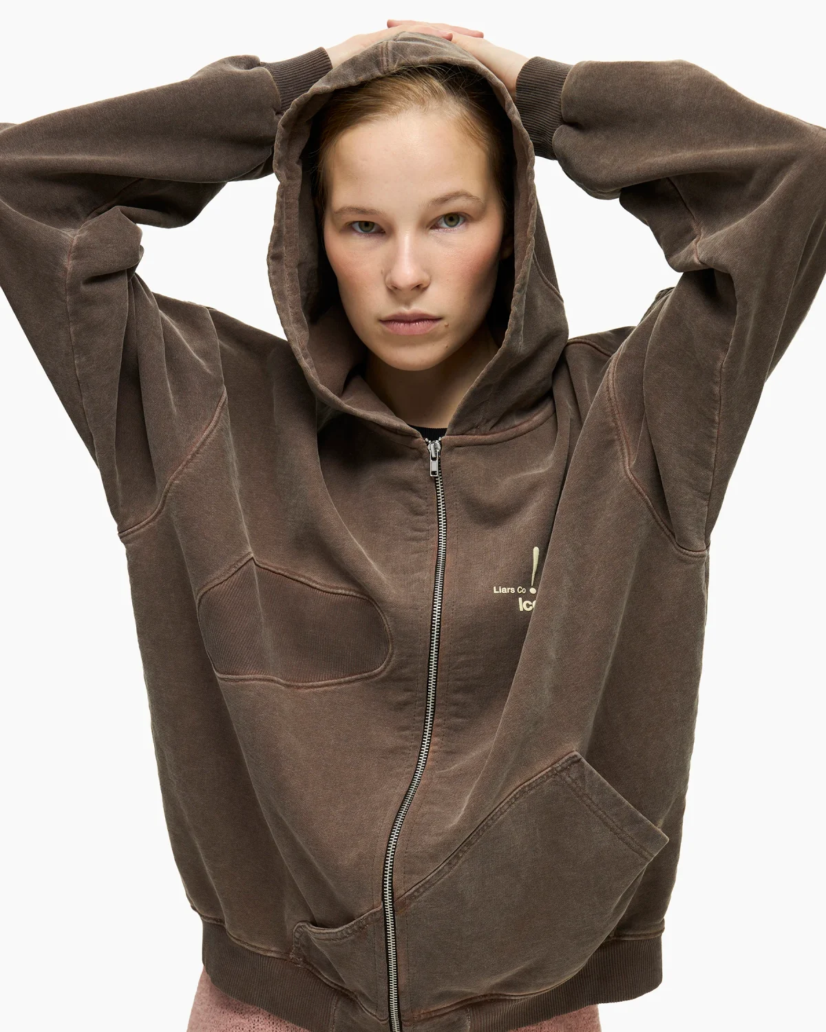 Zip-Hoodie 'Holes' Brown