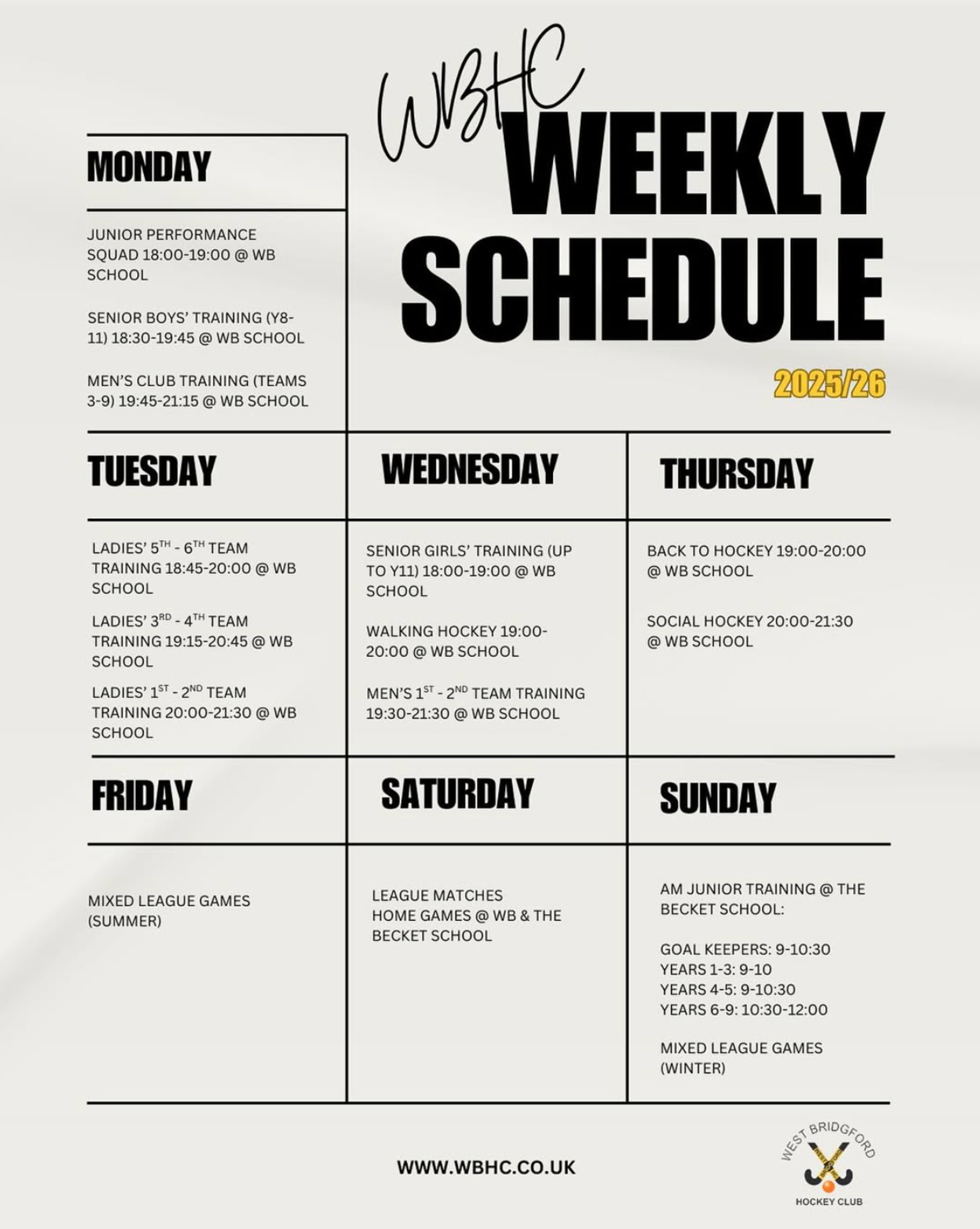 2025/26 Weekly Schedule