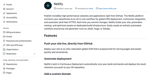 The window where you can add enable Netlify integration for a Github repository