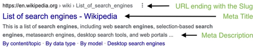 Meta title and meta description on a Google's search result page