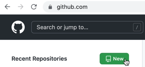Clicking on the New button on Github main page to create a new repository