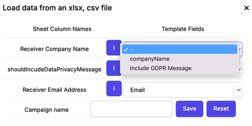 Mapping the Spreadsheet columns with the template variables