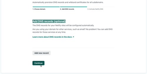 The second page of the domain configuration process on the Netlify dashboard