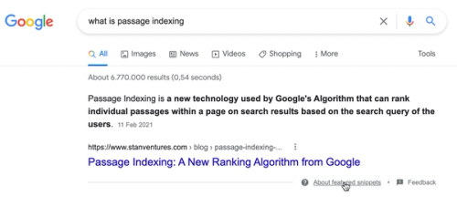 The short answer to a query is provided with a featured snippet