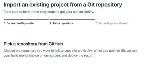 Picking the newly created repository from the Netlify console