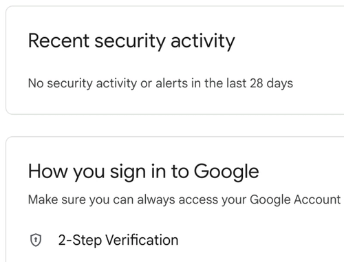 Google Account Security Page