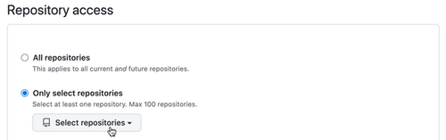 Selecting a repository to add an Github integration