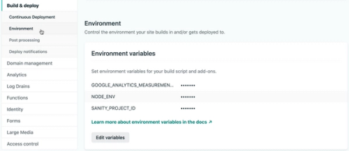 Adding the environment variables in Netlify console