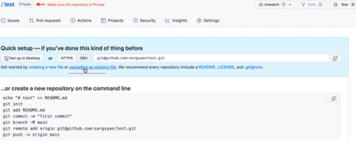 The main page of the newly created repository on Github