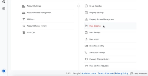 The Data Steams times in the Admin menu on Google Analytics