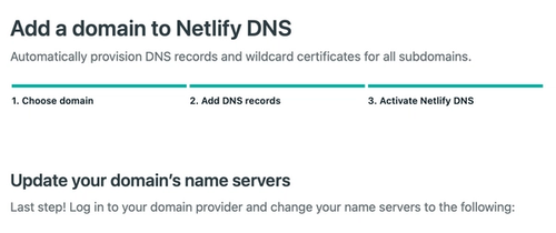 On the third step three of the Netlify domain name configuration process