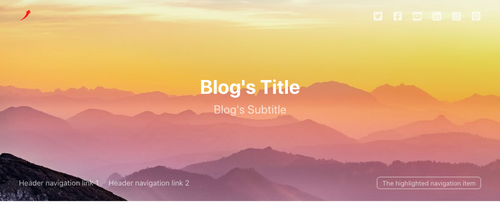 Blog's logo, title, subtitle, cover image, header navigation links, social media icons, and the highlighted navigation on the screen