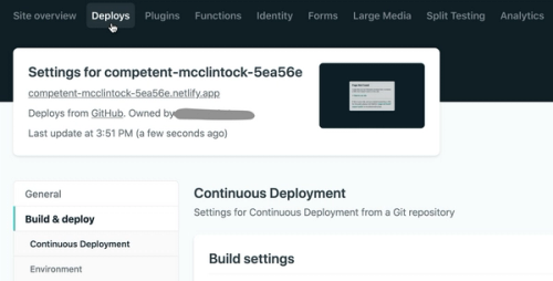 Clicking the Deploys button on the Netlify dashboard to access to see and manage deploys